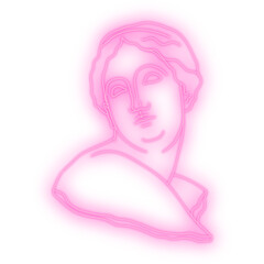 Venus sticker png, glowing neon drawing, roman statue on transparent background