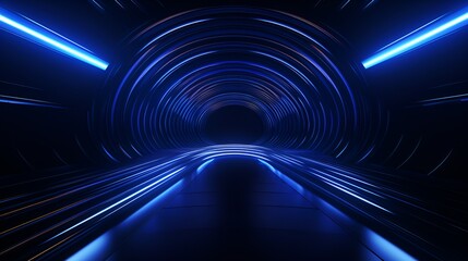 Futuristic tunnel background, dark black anddark blue,minimalist grid style, futuristic, 3D.double lines, minimalist stage designbird's eye view, HD