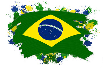 brazil flag in torn style with paint splash background