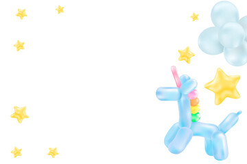 Cute birthday png design frame, balloon art on transparent background