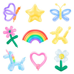 Balloon art png sticker, transparent background set