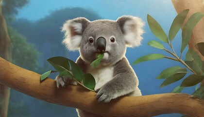 Eucalyptus Feast: Koala Enjoying Leaves in 4K - obrazy, fototapety, plakaty