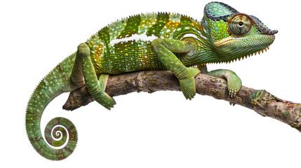 Green chameleon ( Chamaeleo calyptratus ) isolated on transparent background. 