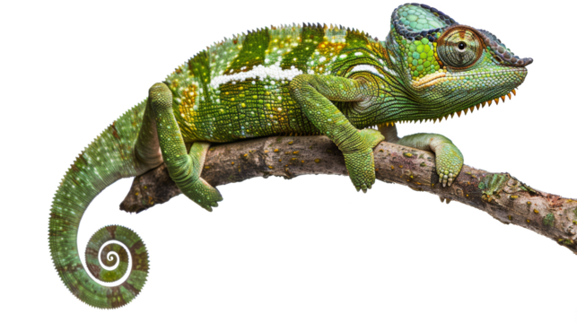 Green chameleon ( Chamaeleo calyptratus ) isolated on transparent background. 