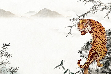 Roaring tiger png, transparent background, Chinese horoscope animal illustration
