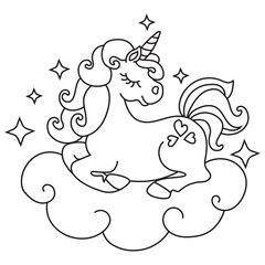 Cute unicorn on the cloud vector cartoon illustration