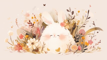 Adorable little bunny sketch adorned with lovely floral designs