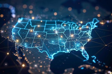 Obraz premium Digital Map of USA with Network Connection created with generative AI