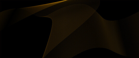 Vector golden abstract lines waves and curves on black background. shiny golden lines glitter effect dark background.