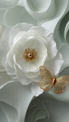 Gardenia Peony and butterfly close-up Art Deco