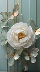 Gardenia Peony and butterfly close-up Art Deco