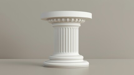Detailed white column podium surrounded by waves for museum exhibit. Empty greek stand for exhibit. Antique Greek pillar cylinder design. Geometric presentation for store.
