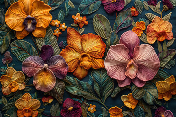 carpet woven with close up of orchids