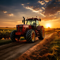 Fototapeta premium red tractor on a field