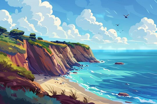 Coastal Cliff, Illustration style landscape