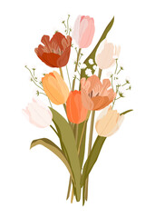 Tulip bouquet png clipart, aesthetic flower illustration on transparent background