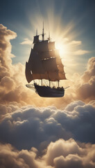 Flying ship amidst the clouds