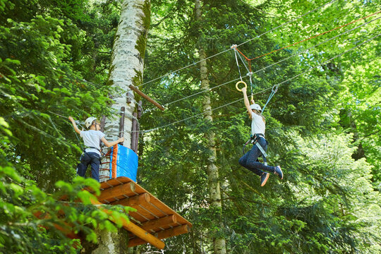 Sports entertainment and activity in the form of passing the route of the rope park.