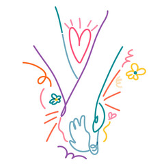 Colorful hands png line clipart, LGBTQ celebration campaign on transparent background