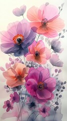 Colorful poppies on a light background