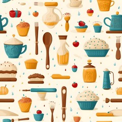 Seamless pattern of a background with baking pattern showcasing baking equipment and tools