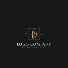 Initials signature letters FG linked inside minimalist luxurious square line border vector logo gold color design for brand, identity, invitations, hotel, boutique, jewelry, photography, company signs