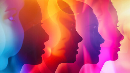 Obraz premium A dynamic group of silhouettes move gracefully against a vibrant multicolored background, creating a mesmerizing visual experience
