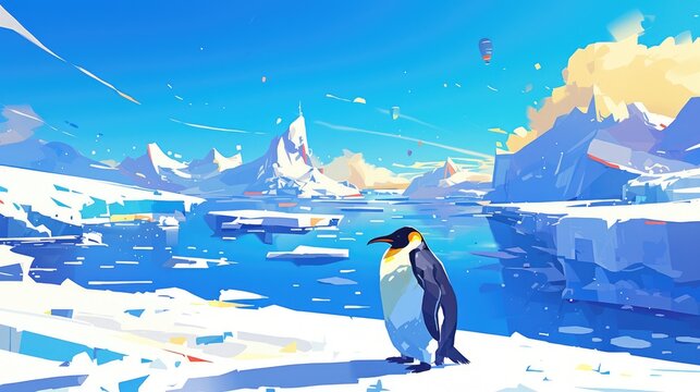 Let s paint a vivid picture of a playful penguin waddling across the icy terrain