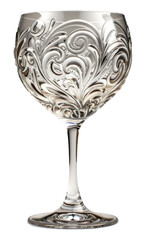 Engraved silver goblet with intricate patterns isolated on transparent background - obrazy, fototapety, plakaty