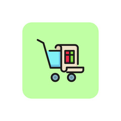Shopping cart with bill line icon. Trolley, receipt, invoice. Finance and accounting concept. Can be used for topics like ecommerce, payment, service.