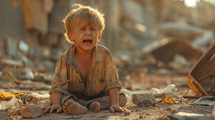 A child in the wreckage is sobbing.