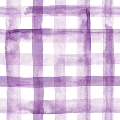 Watercolor plaid in mauve purple. Seamless pattern.  - 789878120