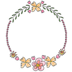 Fototapeta na wymiar Cute doodle floral wreath transparent png