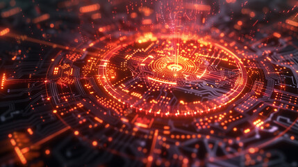 Obraz premium Quantum computing core, glowing with energy, intricate data streams, abstract algorithmic patterns
