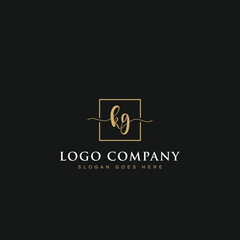 Initials signature letters KG linked inside minimalist luxurious square line border vector logo gold color design for brand, identity, invitations, hotel, boutique, jewelry, photography, company signs