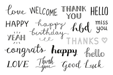 Png cute art word stickers transparent set