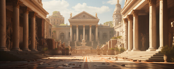Ancient roman ruins with columns in Rome, panoramic view, generated ai
