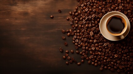 Naklejka premium Coffee Cup and Roasted Coffee Beans, Coffee Background.