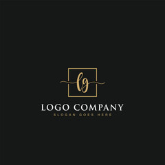 Initials signature letters LG linked inside minimalist luxurious square line border vector logo gold color design for brand, identity, invitations, hotel, boutique, jewelry, photography, company signs