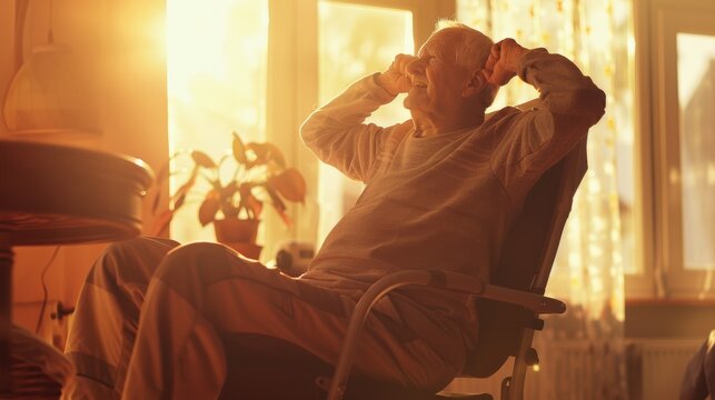 A senior citizen performing a chair exercise, muscles working to maintain fitness throughout life 
