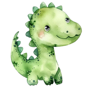 recommend clip art: Cute baby green dinosaur watercolor clipart illustration isolated on transparent background