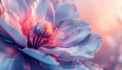 Surreal cybernetic flower in bloom with luminous details. - obrazy, fototapety, plakaty