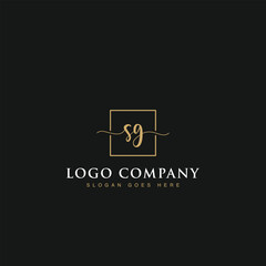 Initials signature letters SG linked inside minimalist luxurious square line border vector logo gold color design for brand, identity, invitations, hotel, boutique, jewelry, photography, company signs