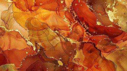 Capturing the essence of autumn, this alcohol ink art features warm tones of amber, gold, and burnt orange, swirling together to create a cozy, abstract background. 