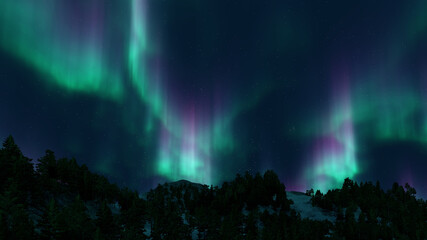 A beautiful green and red aurora dancing over the hills
- 789882989
