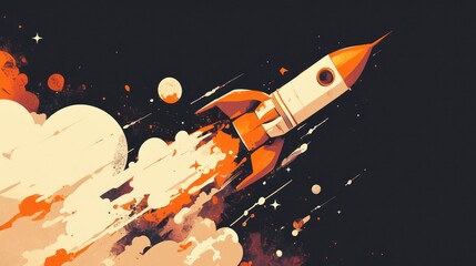 Fototapeta premium Iconic retro rocket symbol in 2d format