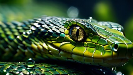 Fototapeta premium Detailed view of snake skin texture in green.