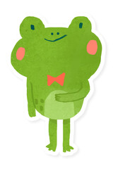 Watercolor frog with a red bow tie sticker transparent png