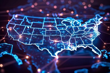 Digital Map of USA with Network Connection created with generative AI