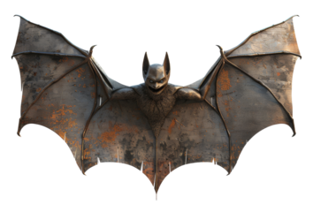 Stylized bat with wings spread wide in a dark setting isolated on transparent background